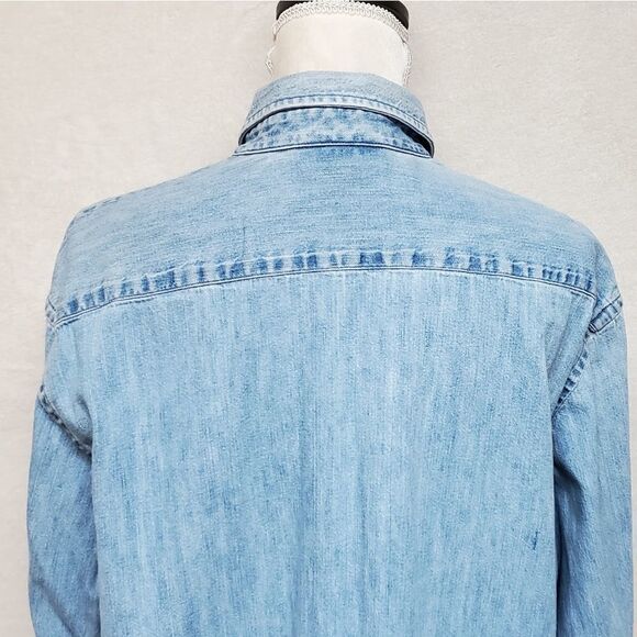 Vintage 1990s Lauren Ralph Lauren Chambray Stone Wash Button Up Logo Top Large - Picture 11 of 13